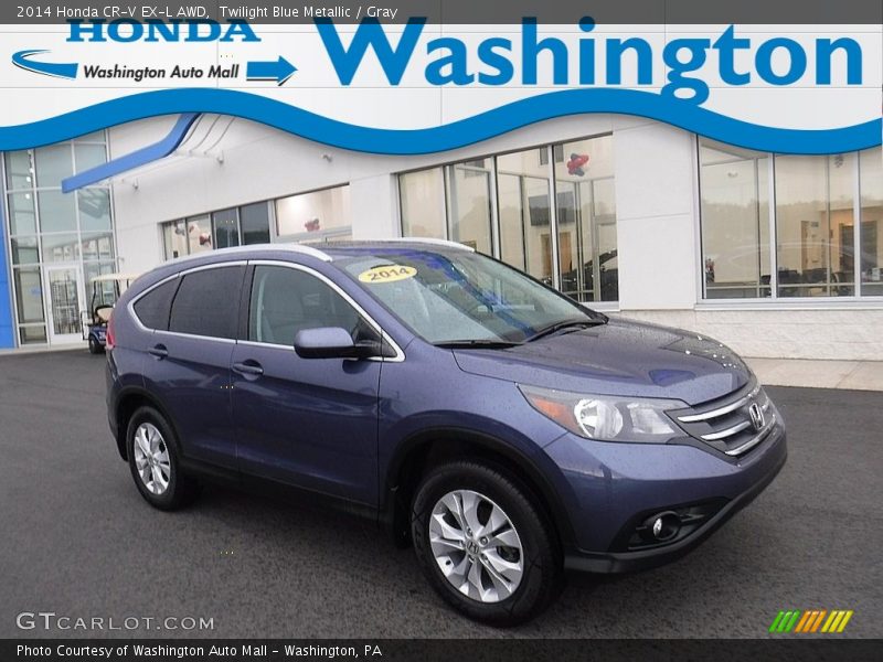 Twilight Blue Metallic / Gray 2014 Honda CR-V EX-L AWD