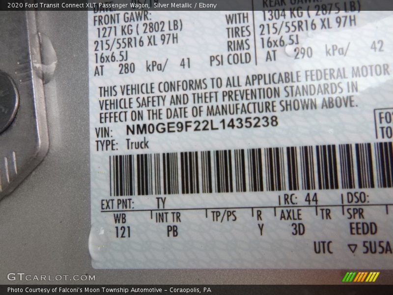 2020 Transit Connect XLT Passenger Wagon Silver Metallic Color Code TY