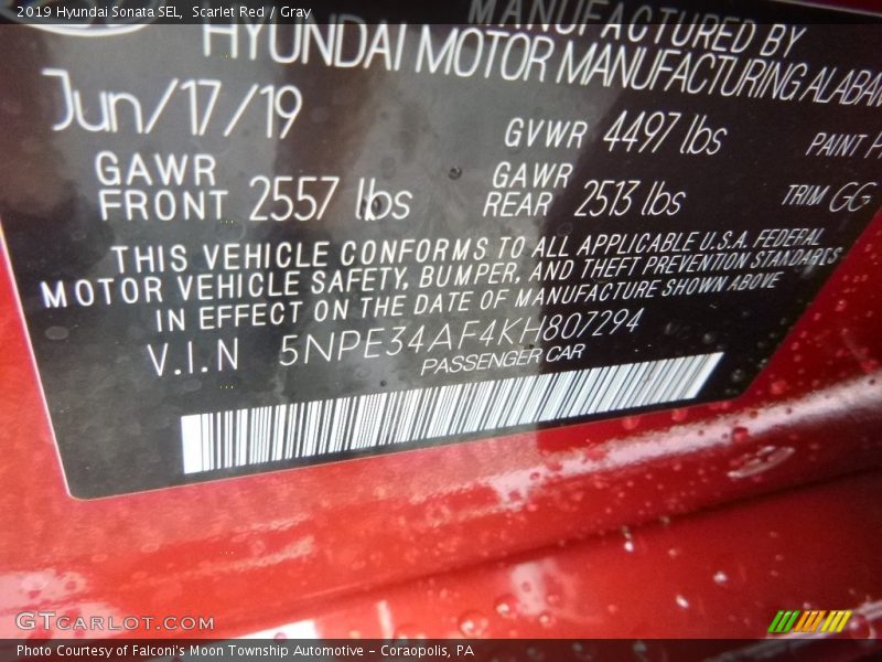 Scarlet Red / Gray 2019 Hyundai Sonata SEL