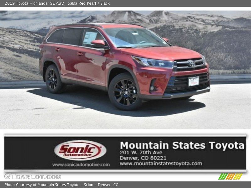 Salsa Red Pearl / Black 2019 Toyota Highlander SE AWD