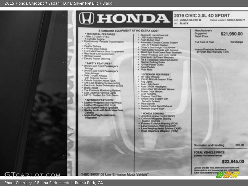 Lunar Silver Metallic / Black 2019 Honda Civic Sport Sedan