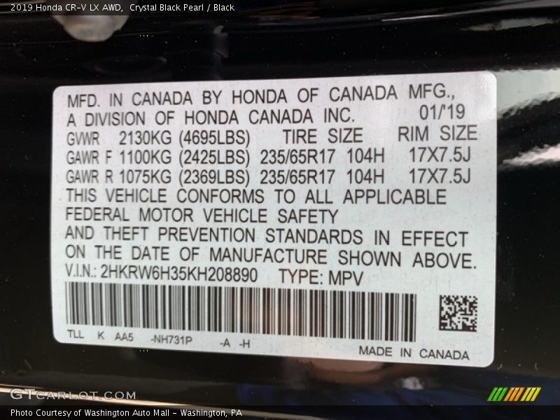 Crystal Black Pearl / Black 2019 Honda CR-V LX AWD