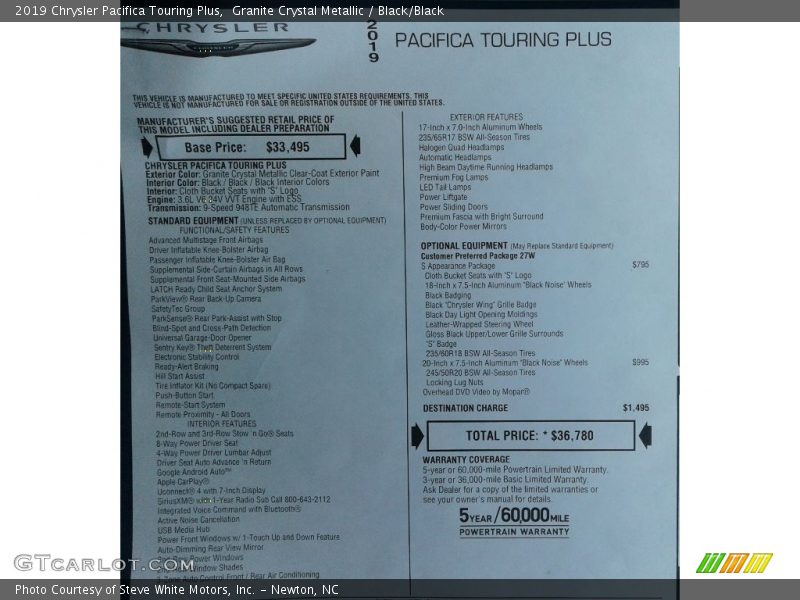 Granite Crystal Metallic / Black/Black 2019 Chrysler Pacifica Touring Plus