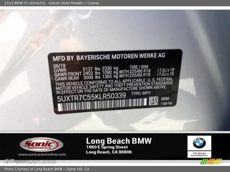 Glacier Silver Metallic / Cognac 2019 BMW X3 sDrive30i