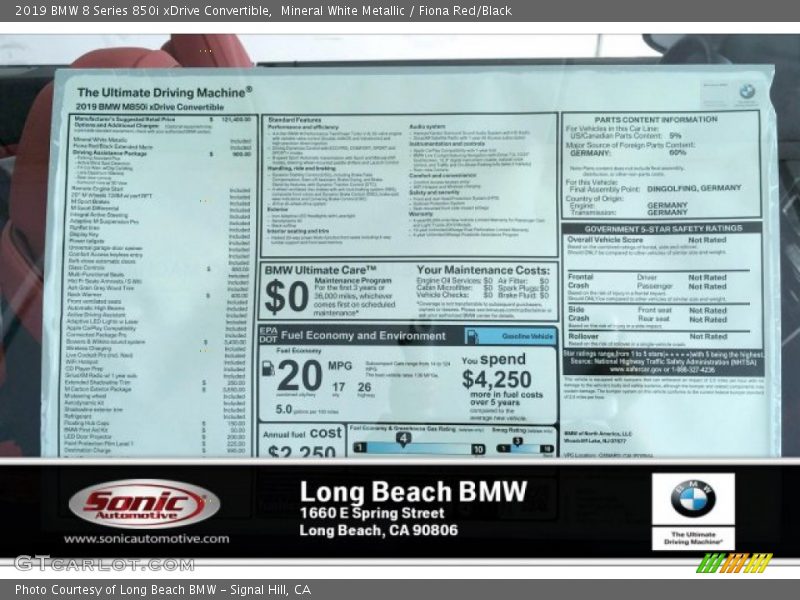 Mineral White Metallic / Fiona Red/Black 2019 BMW 8 Series 850i xDrive Convertible