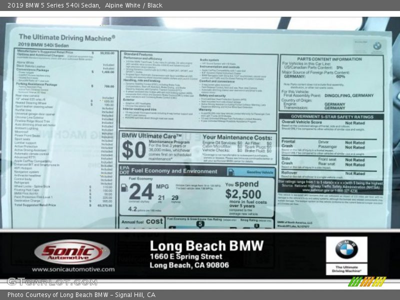 Alpine White / Black 2019 BMW 5 Series 540i Sedan