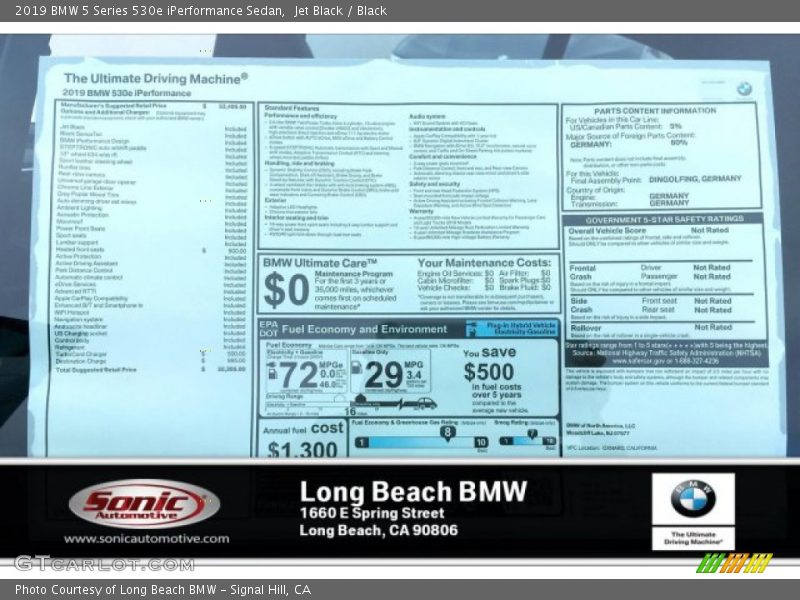 Jet Black / Black 2019 BMW 5 Series 530e iPerformance Sedan