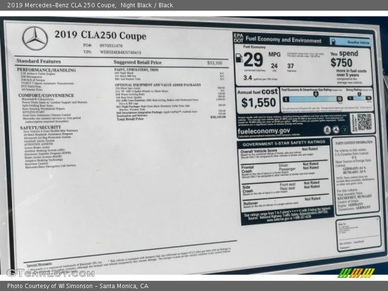 Night Black / Black 2019 Mercedes-Benz CLA 250 Coupe