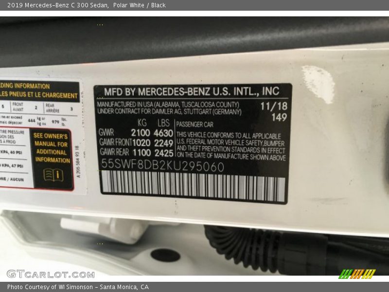 Polar White / Black 2019 Mercedes-Benz C 300 Sedan