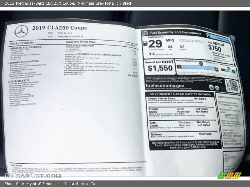 Mountain Grey Metallic / Black 2019 Mercedes-Benz CLA 250 Coupe