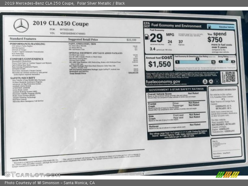 Polar Silver Metallic / Black 2019 Mercedes-Benz CLA 250 Coupe