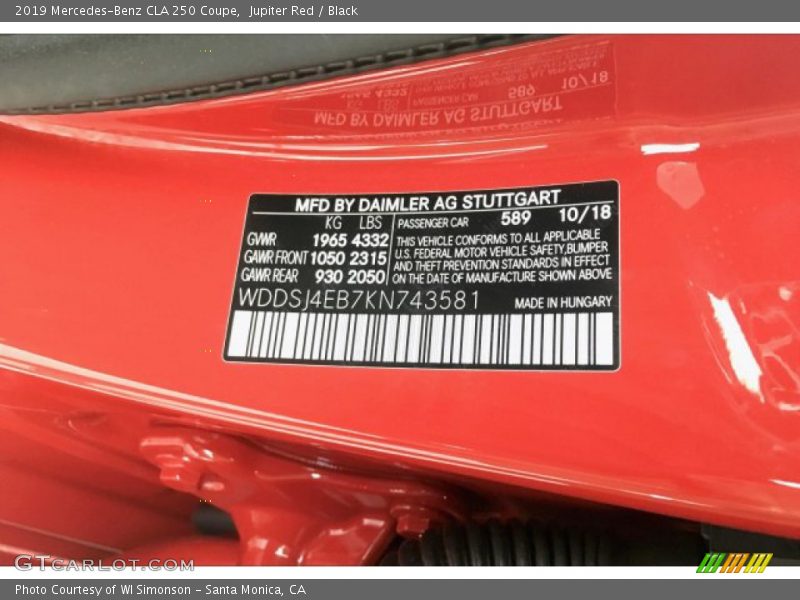 Jupiter Red / Black 2019 Mercedes-Benz CLA 250 Coupe