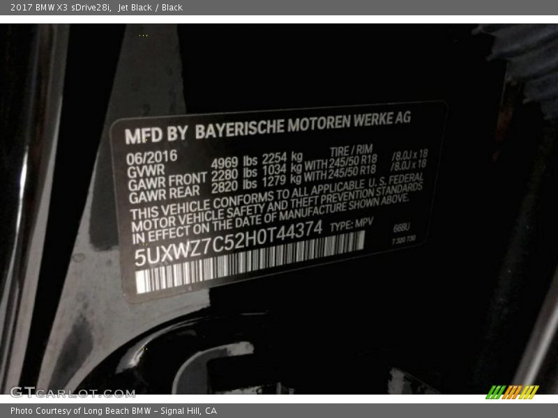 Jet Black / Black 2017 BMW X3 sDrive28i