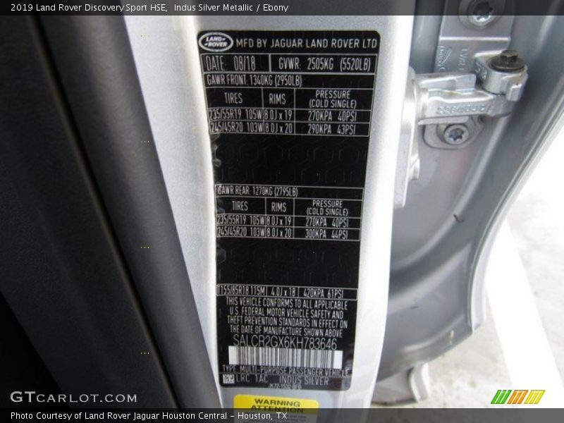 2019 Discovery Sport HSE Indus Silver Metallic Color Code 1AC