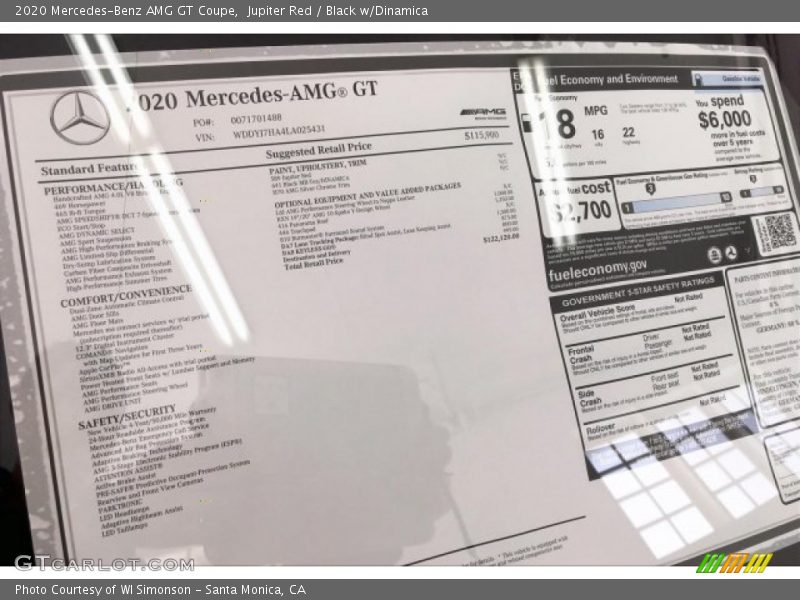  2020 AMG GT Coupe Window Sticker