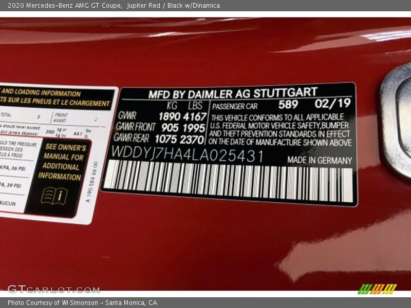 2020 AMG GT Coupe Jupiter Red Color Code 589