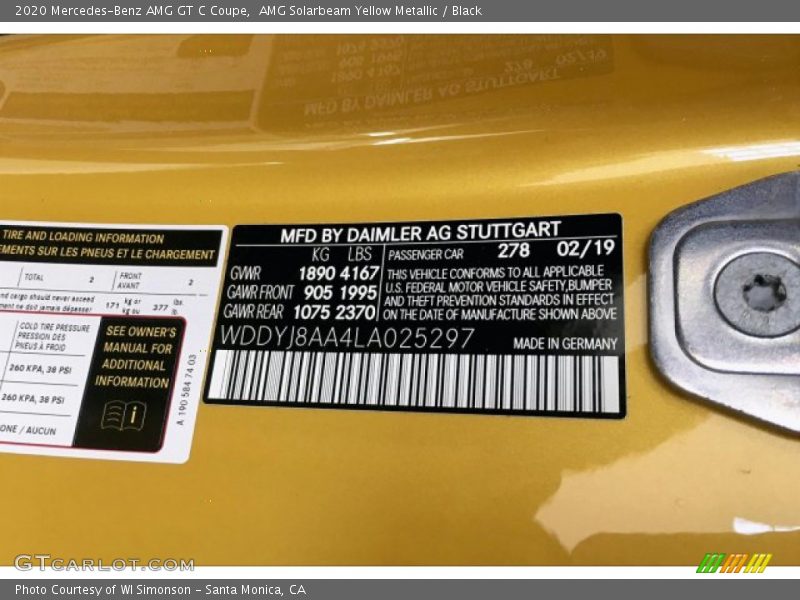 2020 AMG GT C Coupe AMG Solarbeam Yellow Metallic Color Code 278
