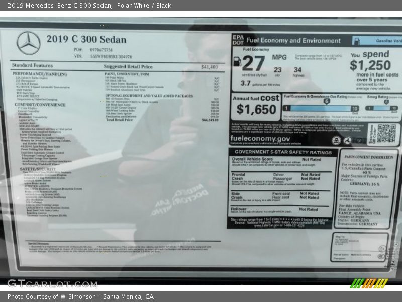  2019 C 300 Sedan Window Sticker