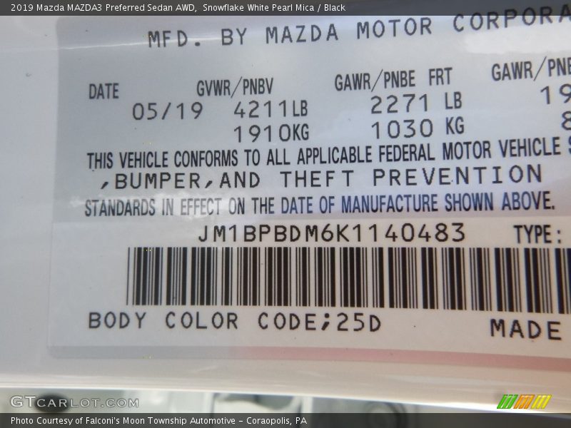 Snowflake White Pearl Mica / Black 2019 Mazda MAZDA3 Preferred Sedan AWD