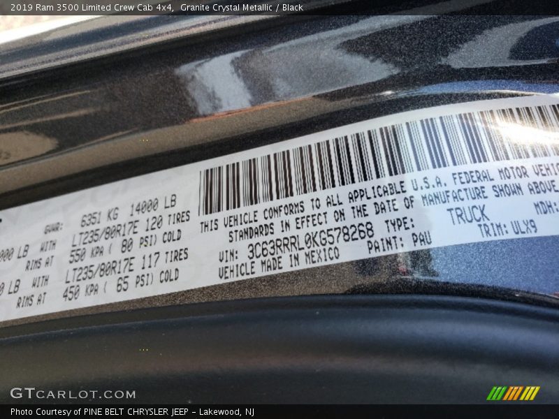 Granite Crystal Metallic / Black 2019 Ram 3500 Limited Crew Cab 4x4
