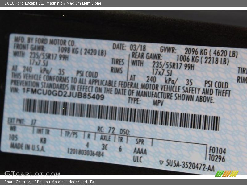 Magnetic / Medium Light Stone 2018 Ford Escape SE