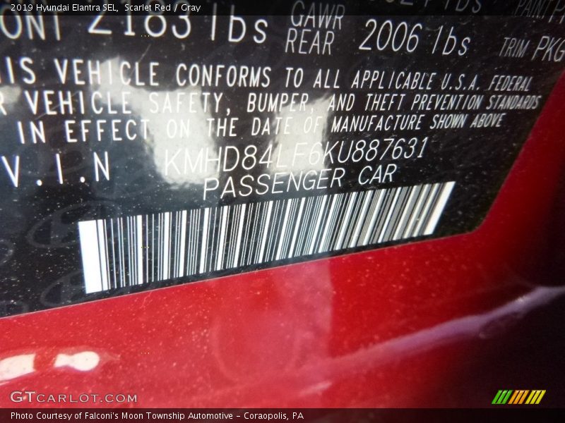 Scarlet Red / Gray 2019 Hyundai Elantra SEL