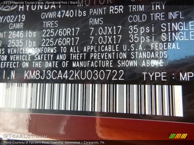 Gemstone Red / Black 2019 Hyundai Tucson Value