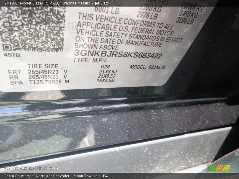 Graphite Metallic / Jet Black 2019 Chevrolet Blazer RS AWD