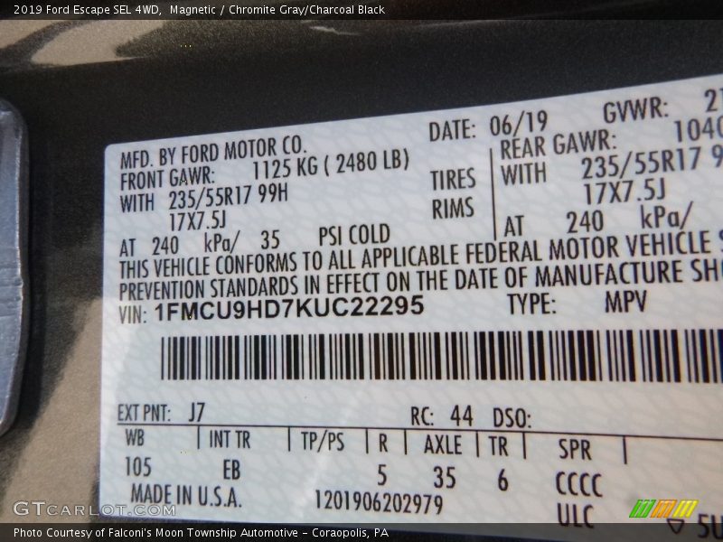 Magnetic / Chromite Gray/Charcoal Black 2019 Ford Escape SEL 4WD
