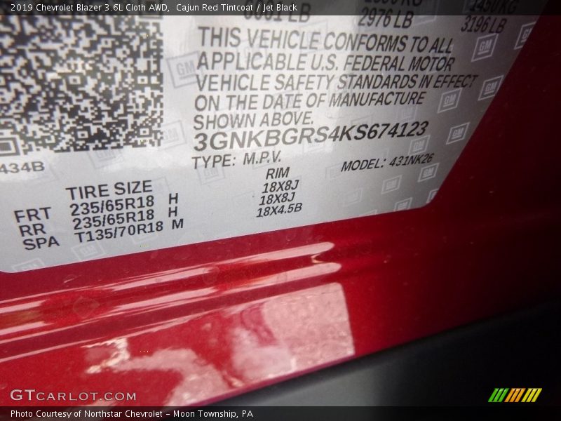 Cajun Red Tintcoat / Jet Black 2019 Chevrolet Blazer 3.6L Cloth AWD