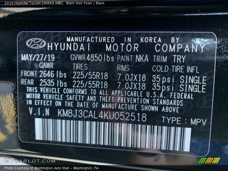 Black Noir Pearl / Black 2019 Hyundai Tucson Limited AWD