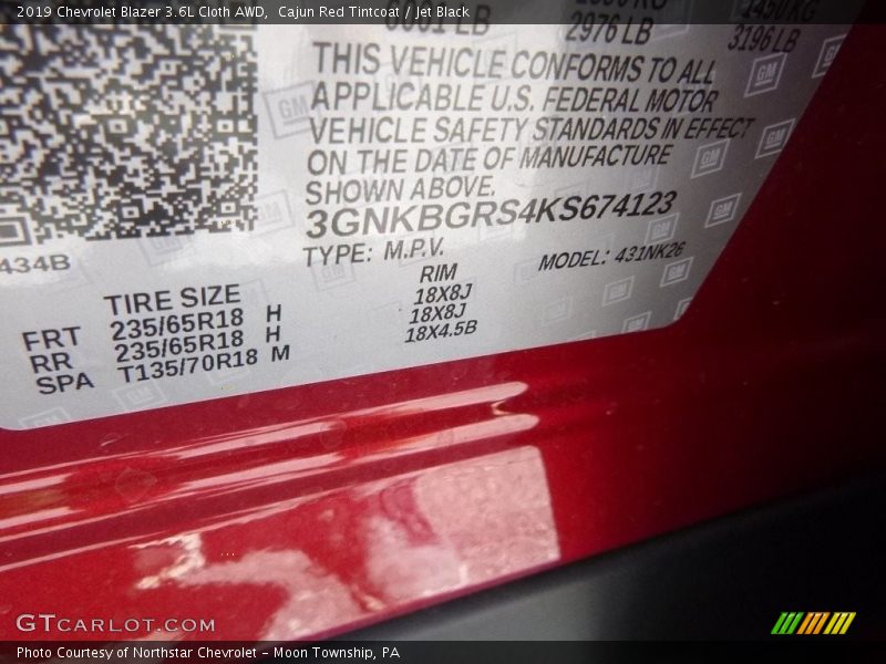 Cajun Red Tintcoat / Jet Black 2019 Chevrolet Blazer 3.6L Cloth AWD