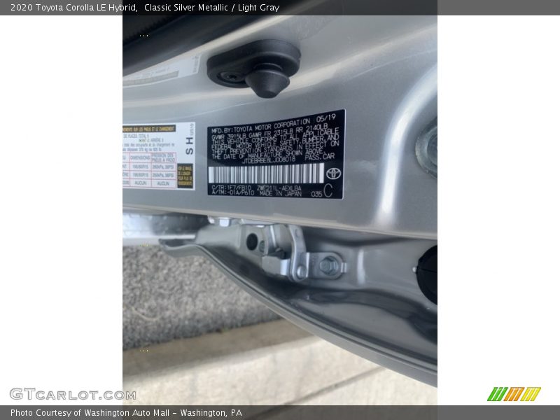 Classic Silver Metallic / Light Gray 2020 Toyota Corolla LE Hybrid