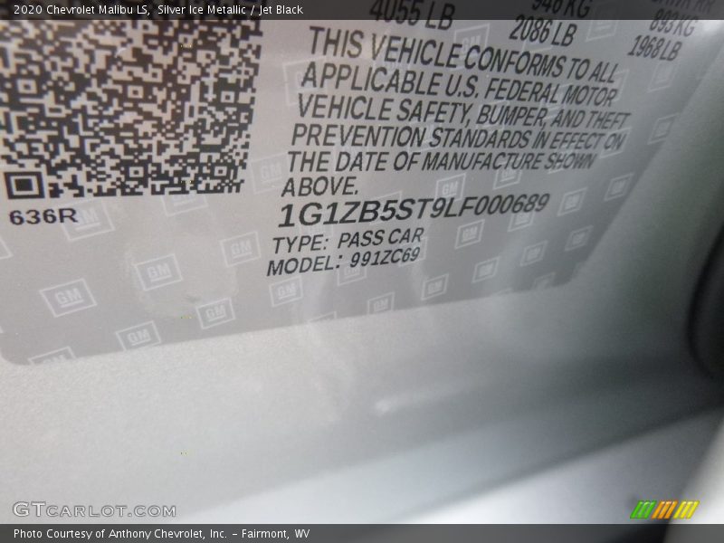 Silver Ice Metallic / Jet Black 2020 Chevrolet Malibu LS