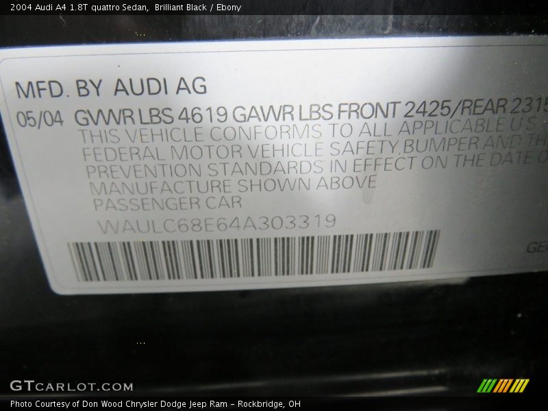 Brilliant Black / Ebony 2004 Audi A4 1.8T quattro Sedan