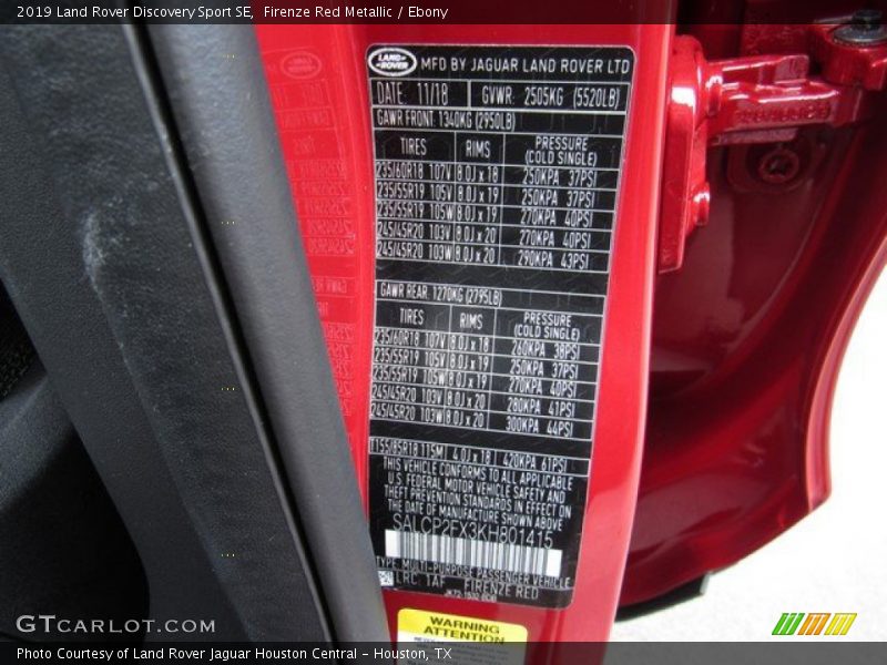 Firenze Red Metallic / Ebony 2019 Land Rover Discovery Sport SE