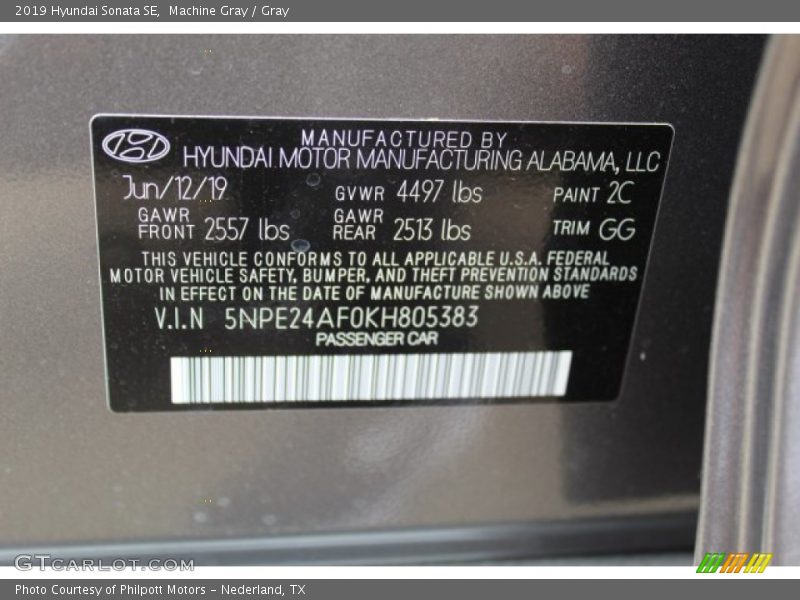 Machine Gray / Gray 2019 Hyundai Sonata SE