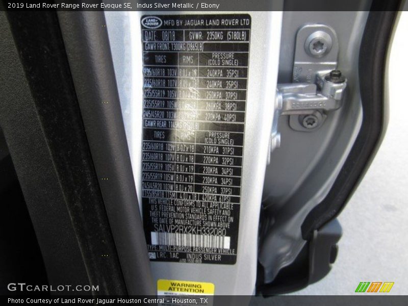 2019 Range Rover Evoque SE Indus Silver Metallic Color Code 1AC