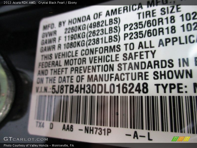 Crystal Black Pearl / Ebony 2013 Acura RDX AWD