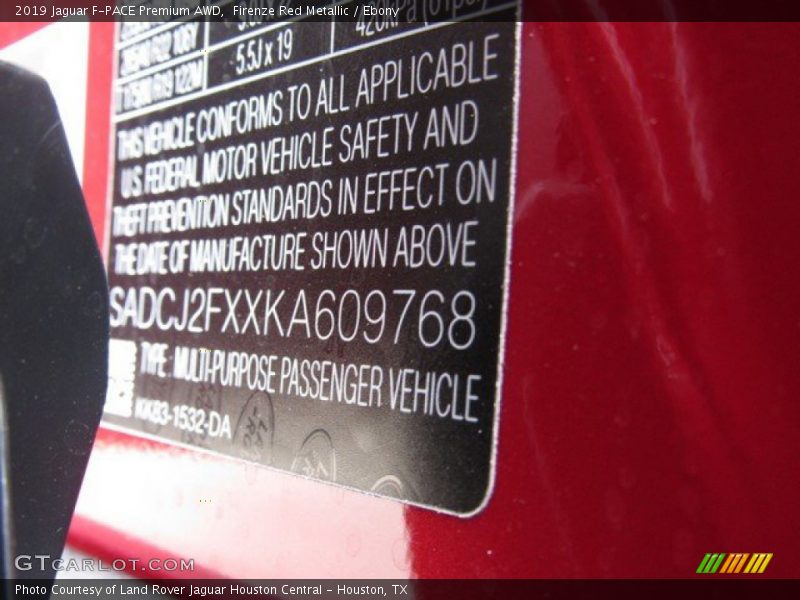 Firenze Red Metallic / Ebony 2019 Jaguar F-PACE Premium AWD