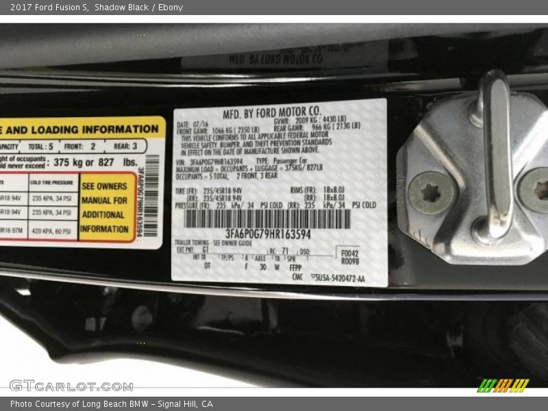 Shadow Black / Ebony 2017 Ford Fusion S