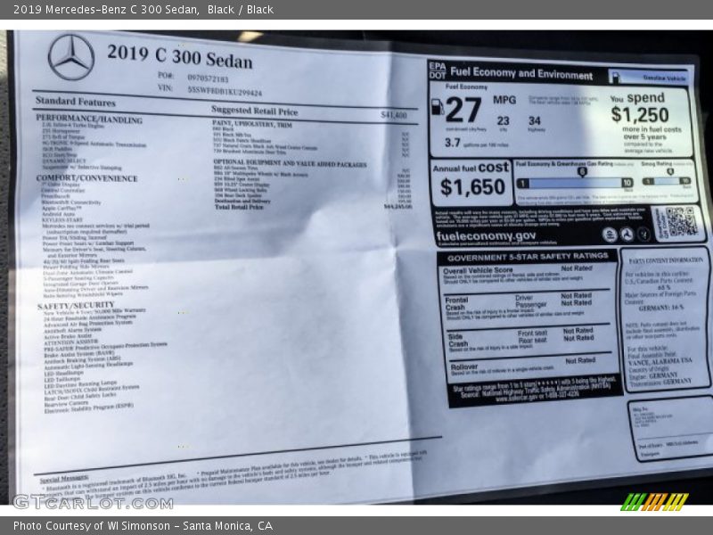 Black / Black 2019 Mercedes-Benz C 300 Sedan