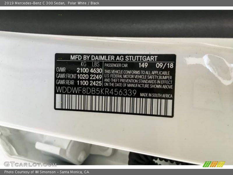 Polar White / Black 2019 Mercedes-Benz C 300 Sedan