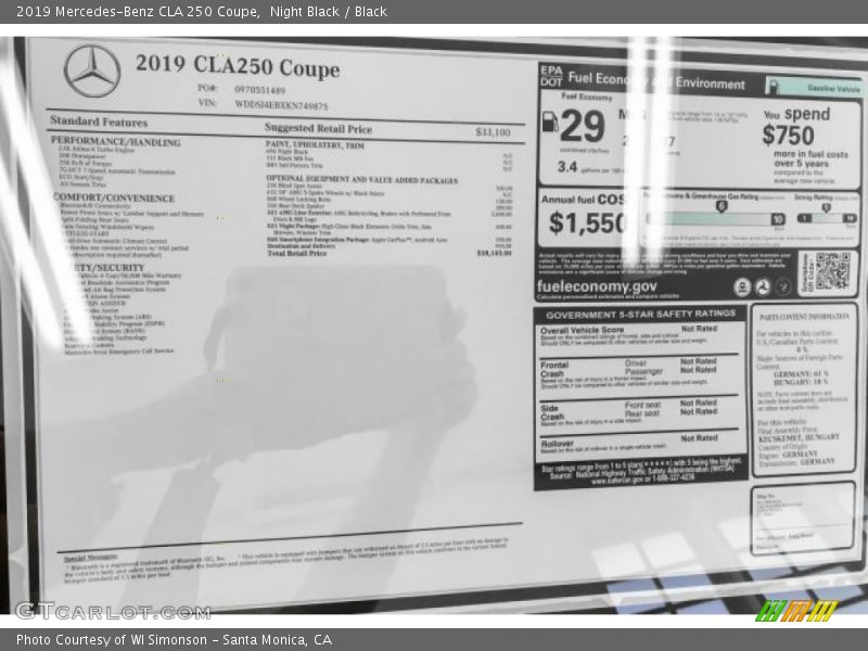 Night Black / Black 2019 Mercedes-Benz CLA 250 Coupe