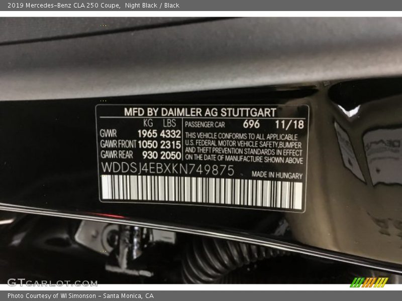 Night Black / Black 2019 Mercedes-Benz CLA 250 Coupe