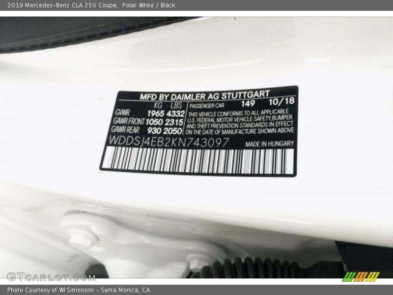 Polar White / Black 2019 Mercedes-Benz CLA 250 Coupe