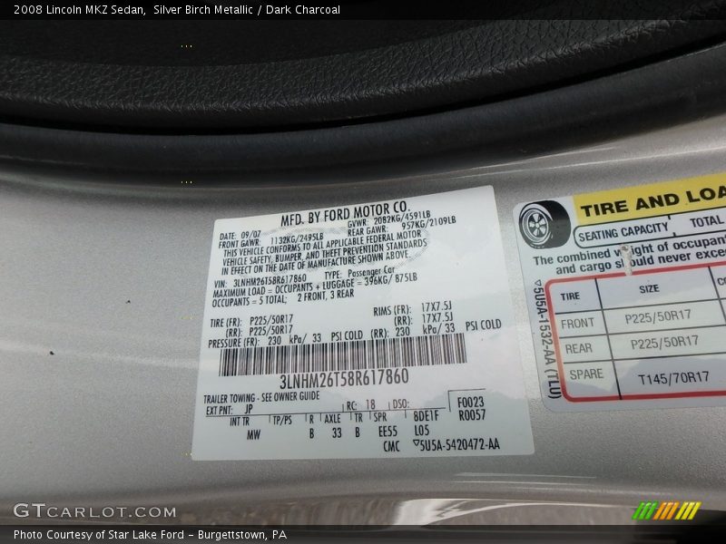 Silver Birch Metallic / Dark Charcoal 2008 Lincoln MKZ Sedan
