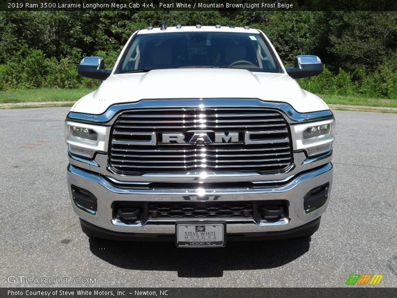 Pearl White / Mountain Brown/Light Frost Beige 2019 Ram 3500 Laramie Longhorn Mega Cab 4x4