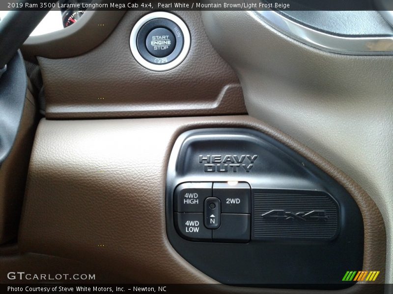 Pearl White / Mountain Brown/Light Frost Beige 2019 Ram 3500 Laramie Longhorn Mega Cab 4x4