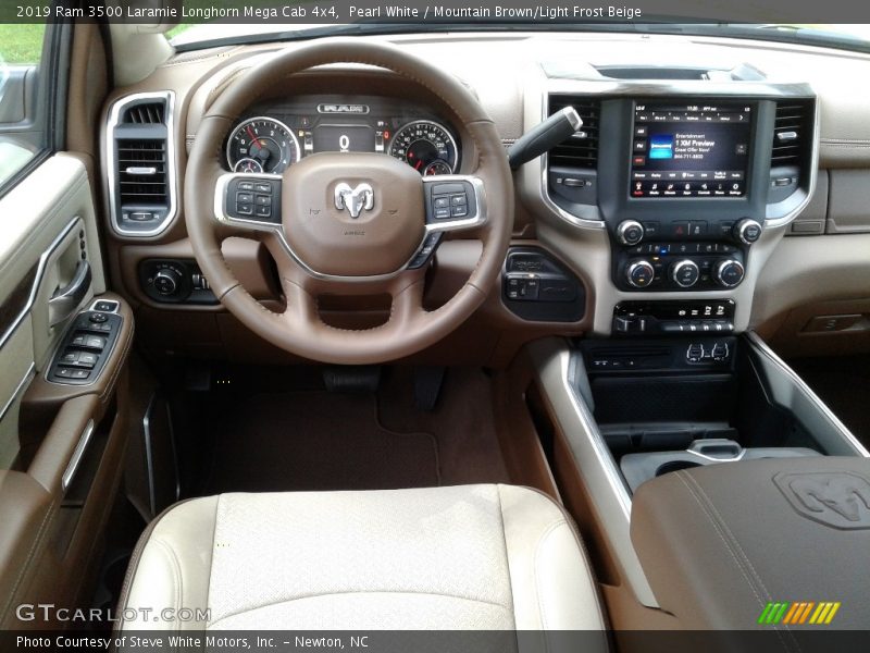 Pearl White / Mountain Brown/Light Frost Beige 2019 Ram 3500 Laramie Longhorn Mega Cab 4x4